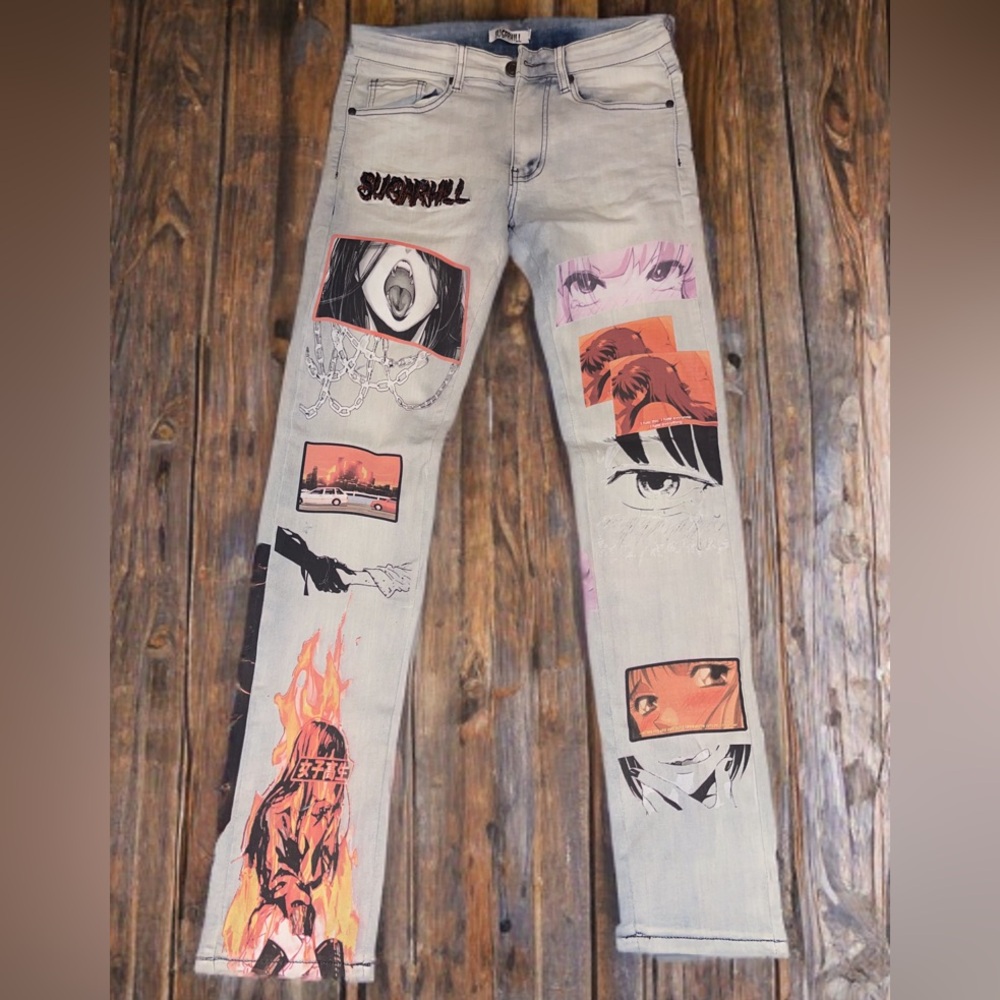 Sugarhill “Sunset Light Wash Denim” – Size 30 – Artistic Patchwork Jeans